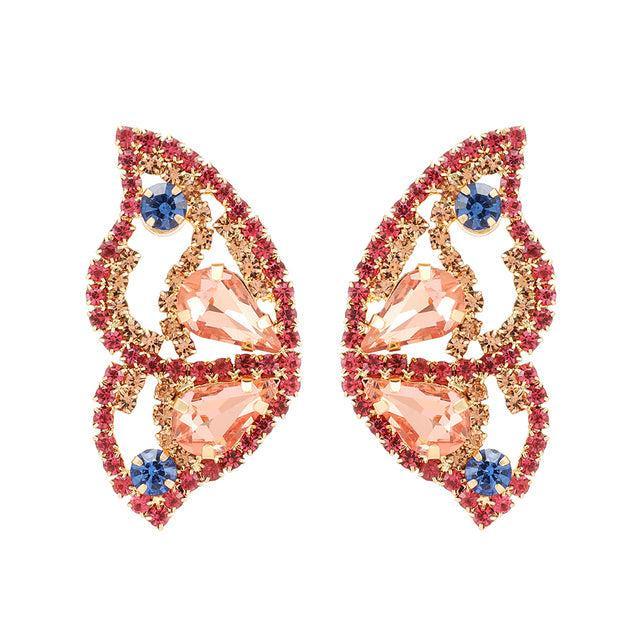 Elegant Crystal-Embellished Butterfly Wing Dangle Earrings - Lucid Fantasy 