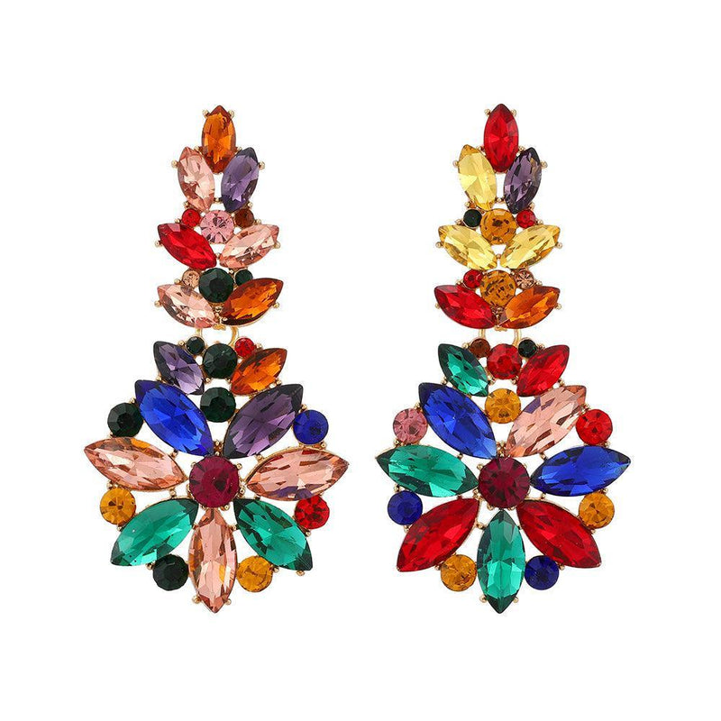 Elegant Crystal Floral Burst Statement Drop Earrings - Lucid Fantasy 