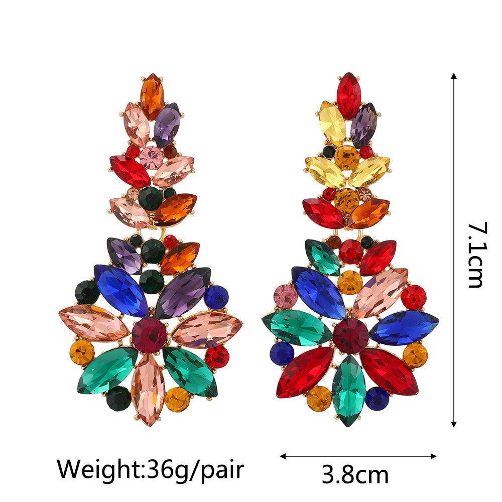 Elegant Crystal Floral Burst Statement Drop Earrings - Lucid Fantasy 