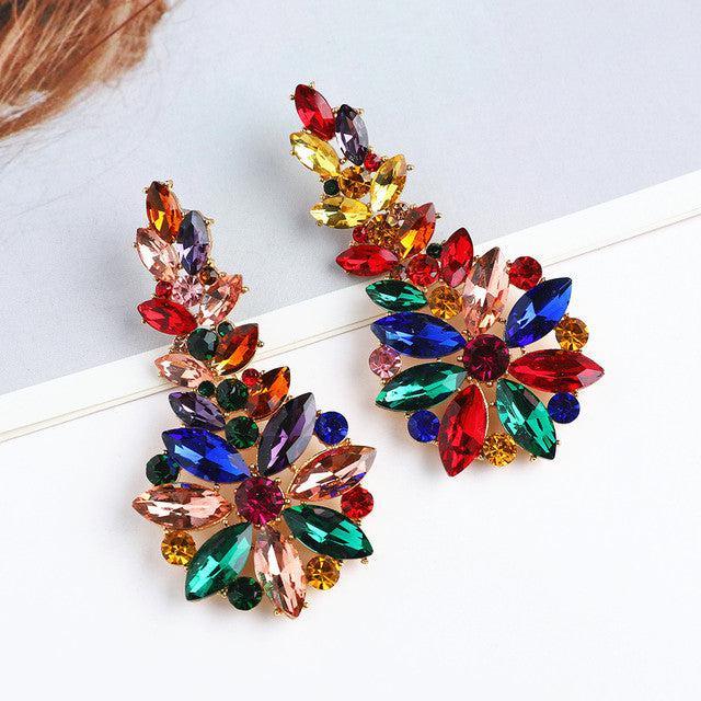 Elegant Crystal Floral Burst Statement Drop Earrings - Lucid Fantasy 