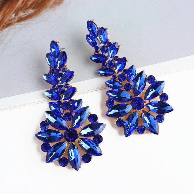 Elegant Crystal Floral Burst Statement Drop Earrings - Lucid Fantasy 