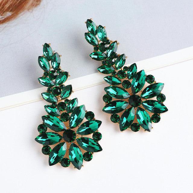 Elegant Crystal Floral Burst Statement Drop Earrings - Lucid Fantasy 