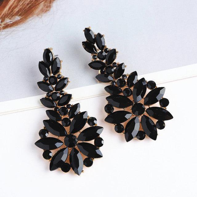 Elegant Crystal Floral Burst Statement Drop Earrings - Lucid Fantasy 