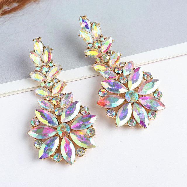 Elegant Crystal Floral Burst Statement Drop Earrings - Lucid Fantasy 