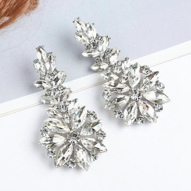 Elegant Crystal Floral Burst Statement Drop Earrings - Lucid Fantasy 