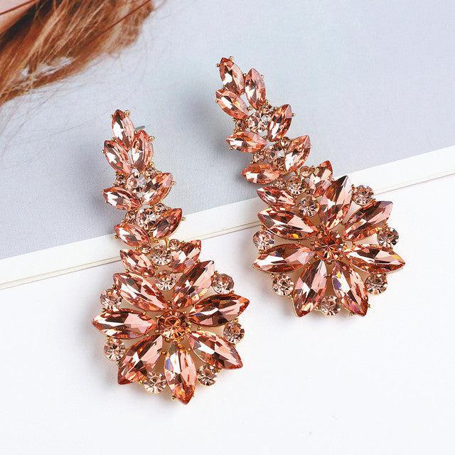 Elegant Crystal Floral Burst Statement Drop Earrings - Lucid Fantasy 