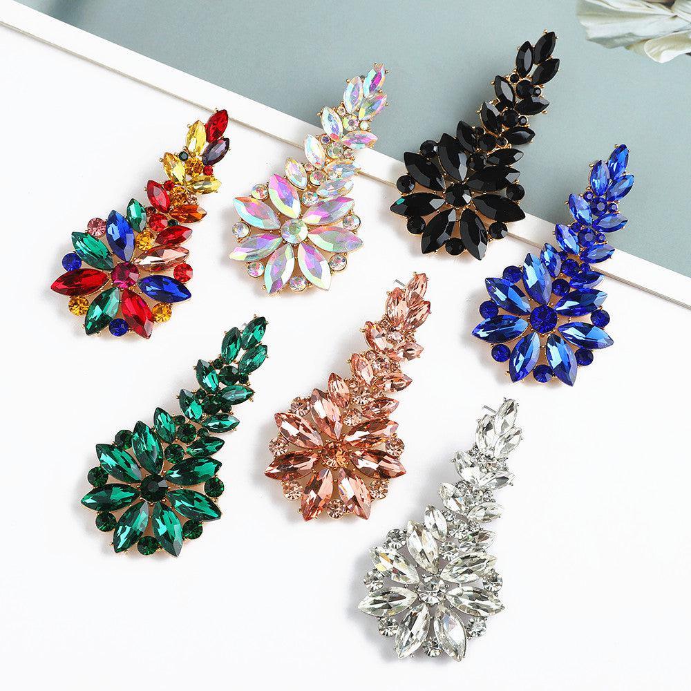 Elegant Crystal Floral Burst Statement Drop Earrings - Lucid Fantasy 