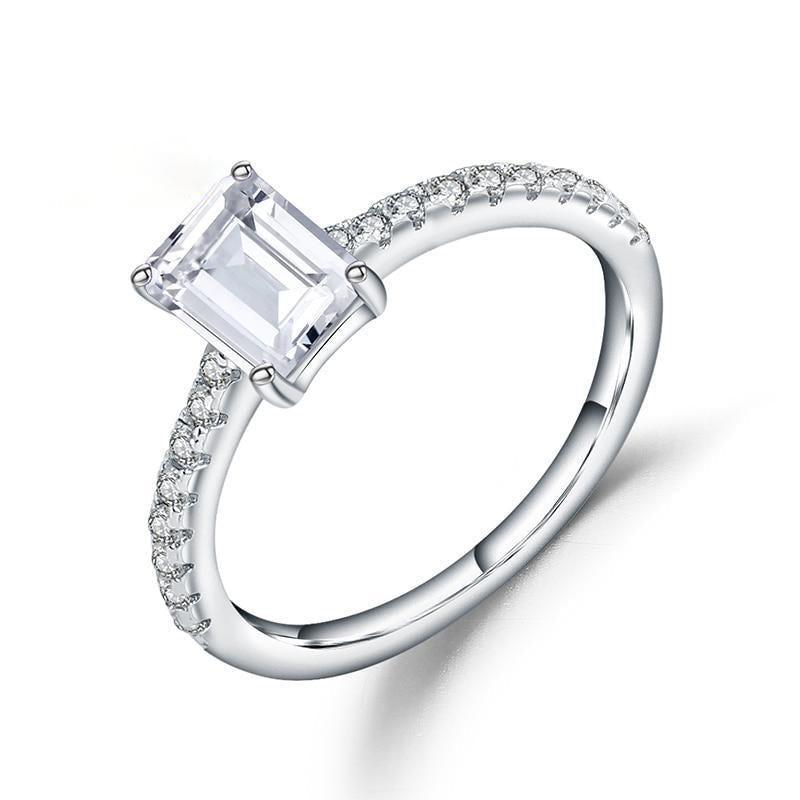 Elegant Emerald Cut Solitaire Ring in Sterling Silver - Lucid Fantasy 