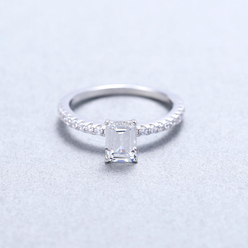 Elegant Emerald Cut Solitaire Ring in Sterling Silver - Lucid Fantasy 