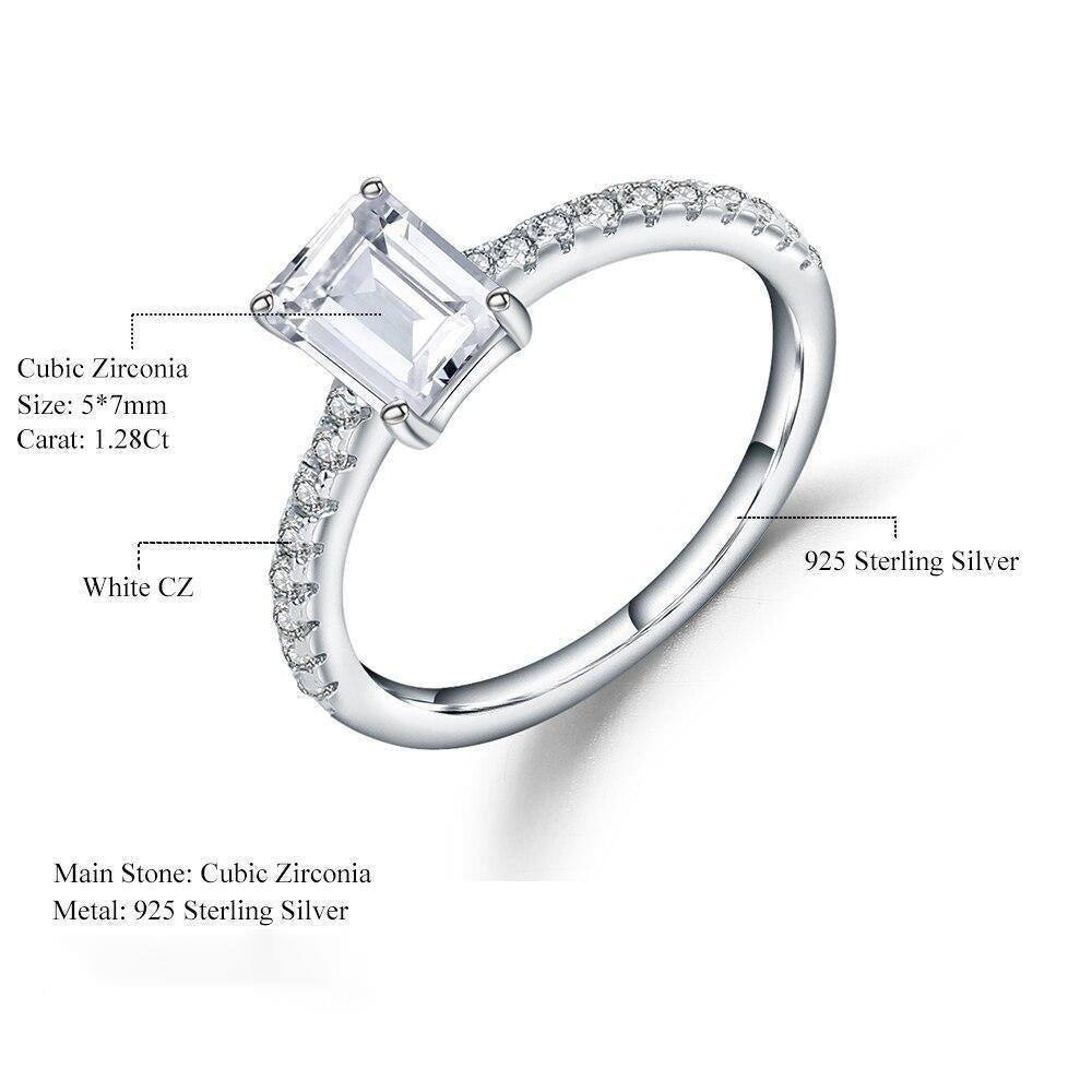 Elegant Emerald Cut Solitaire Ring in Sterling Silver - Lucid Fantasy 