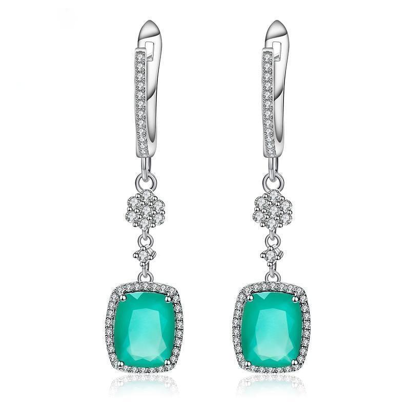 Elegant Floral Green Agate and CZ Sterling Silver Earrings - Lucid Fantasy 