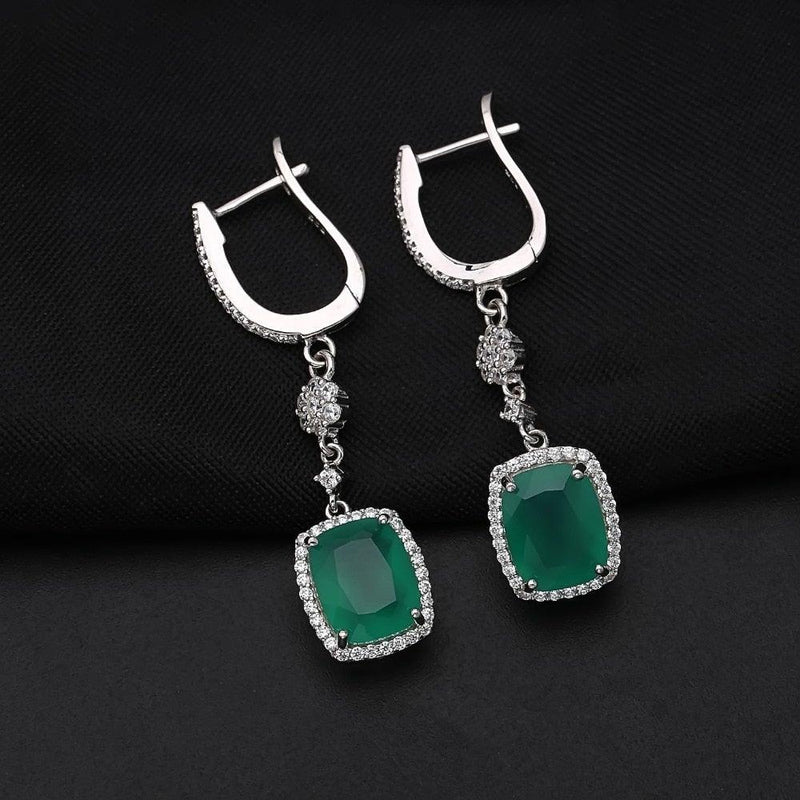 Elegant Floral Green Agate and CZ Sterling Silver Earrings - Lucid Fantasy 