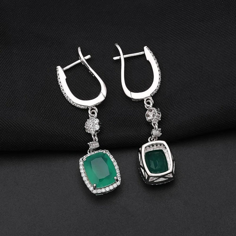 Elegant Floral Green Agate and CZ Sterling Silver Earrings - Lucid Fantasy 