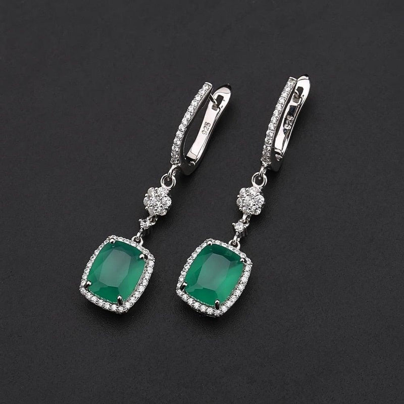 Elegant Floral Green Agate and CZ Sterling Silver Earrings - Lucid Fantasy 