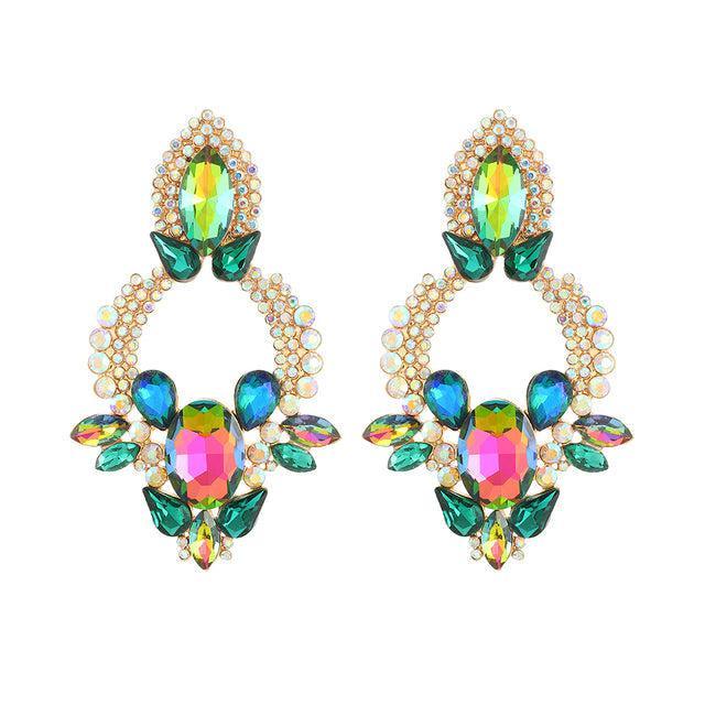 Elegant Geometric Crystal Hoop Drop Earrings with Multi Gemstones - Lucid Fantasy 