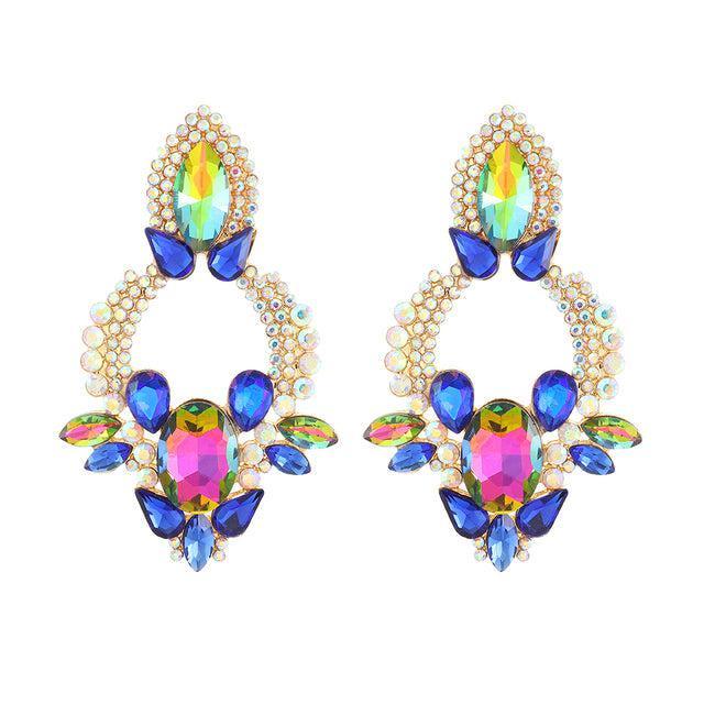 Elegant Geometric Crystal Hoop Drop Earrings with Multi Gemstones - Lucid Fantasy 