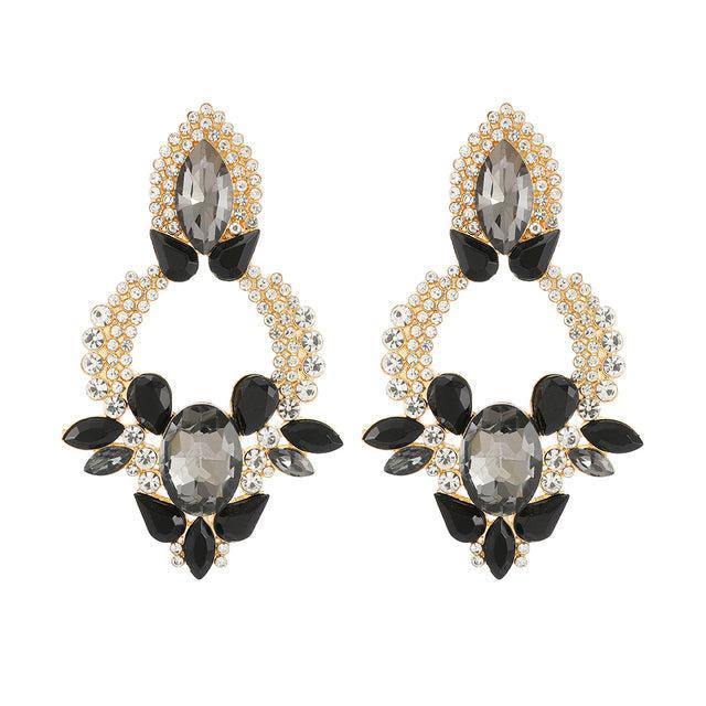 Elegant Geometric Crystal Hoop Drop Earrings with Multi Gemstones - Lucid Fantasy 