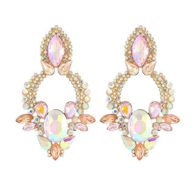 Elegant Geometric Crystal Hoop Drop Earrings with Multi Gemstones - Lucid Fantasy 