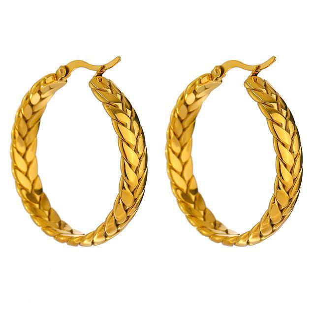 Elegant Gold-Plated Braided Chain Hoop Dangle Earrings - Lucid Fantasy 