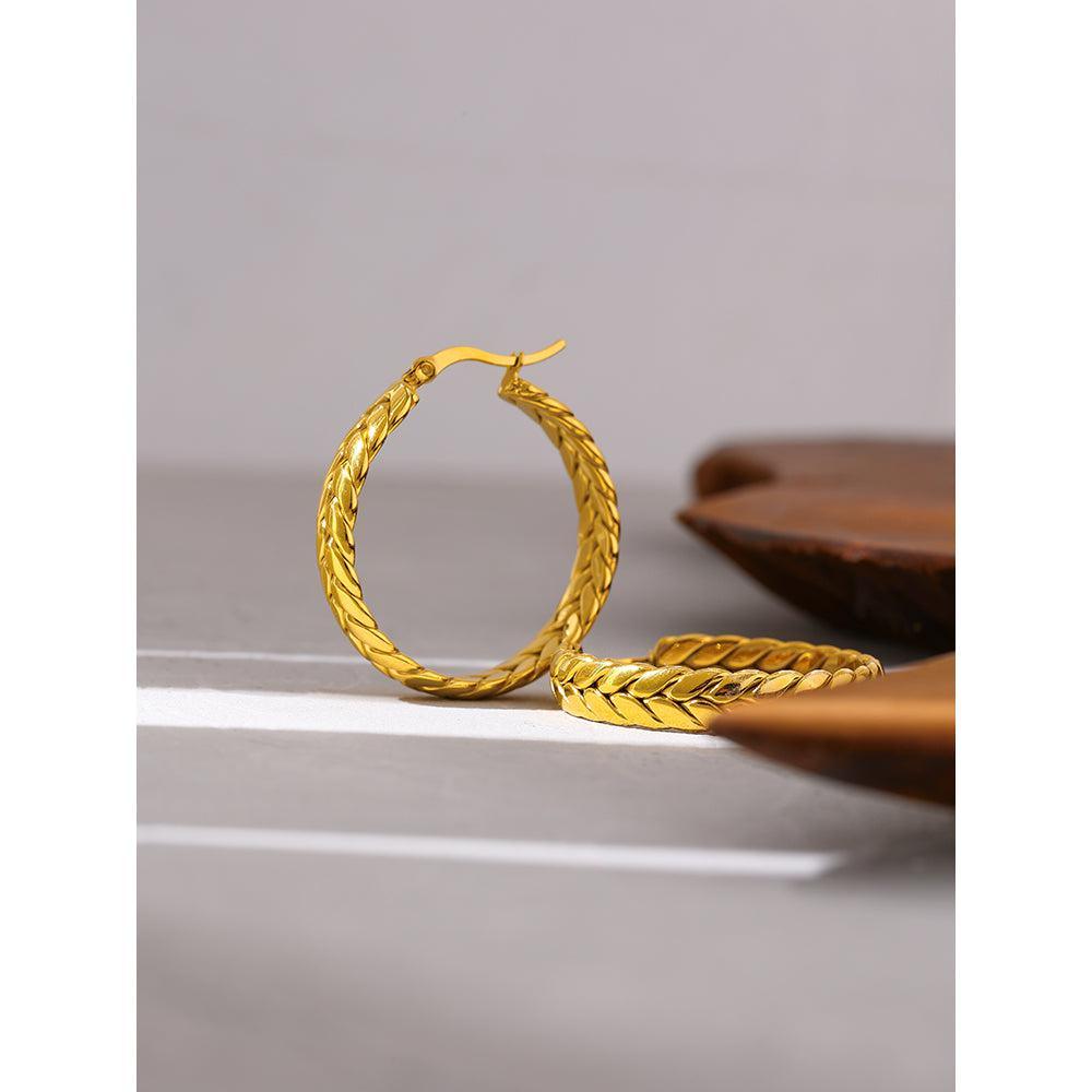 Elegant Gold-Plated Braided Chain Hoop Dangle Earrings - Lucid Fantasy 