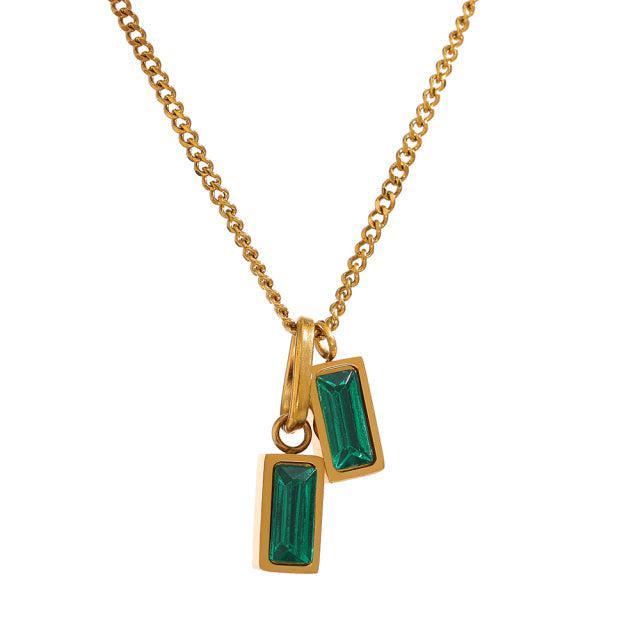 Elegant Gold-Plated Double Drop Emerald Green CZ Necklace - Lucid Fantasy 