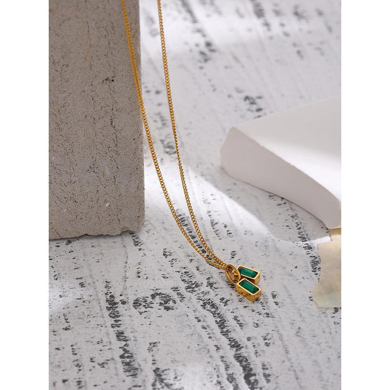 Elegant Gold-Plated Double Drop Emerald Green CZ Necklace - Lucid Fantasy 