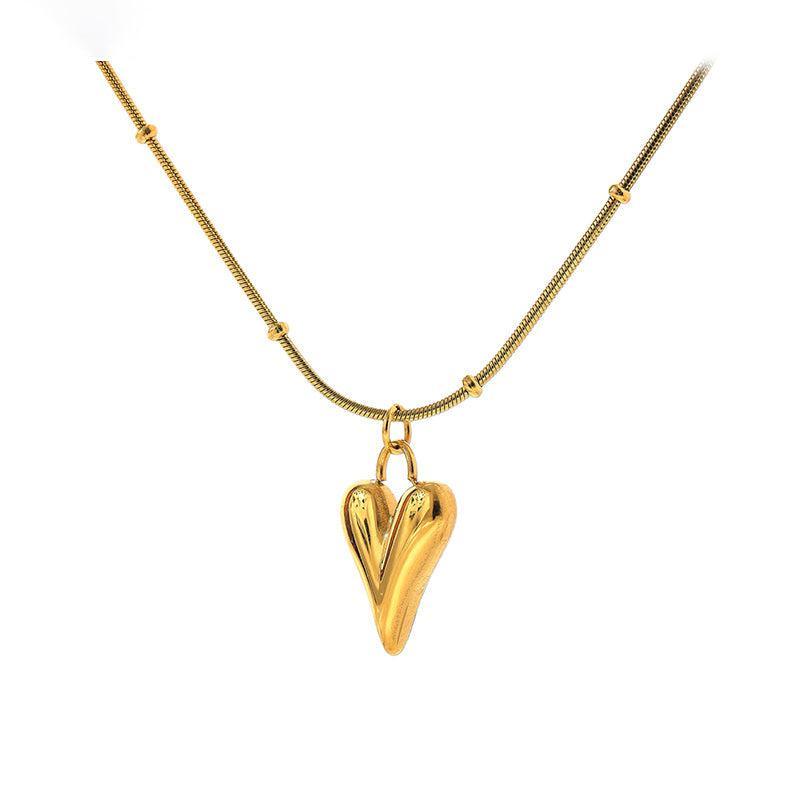 Elegant Gold-Plated Heart Pendant Chain Necklace with Luxe Design - Lucid Fantasy 