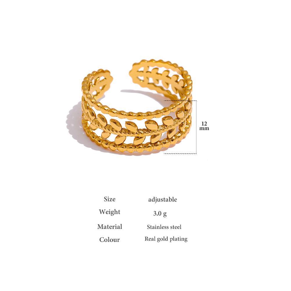 Elegant Golden Bohemian Open-Cut Leaf Cuff Ring - Lucid Fantasy 