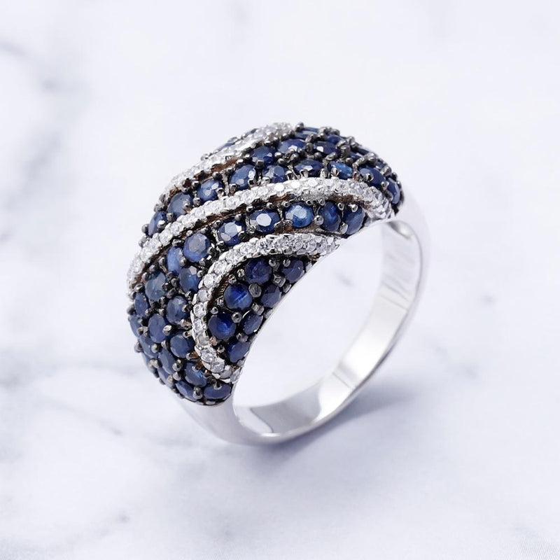 Elegant Interwoven Blue Sapphire Sterling Silver Ring - Lucid Fantasy 