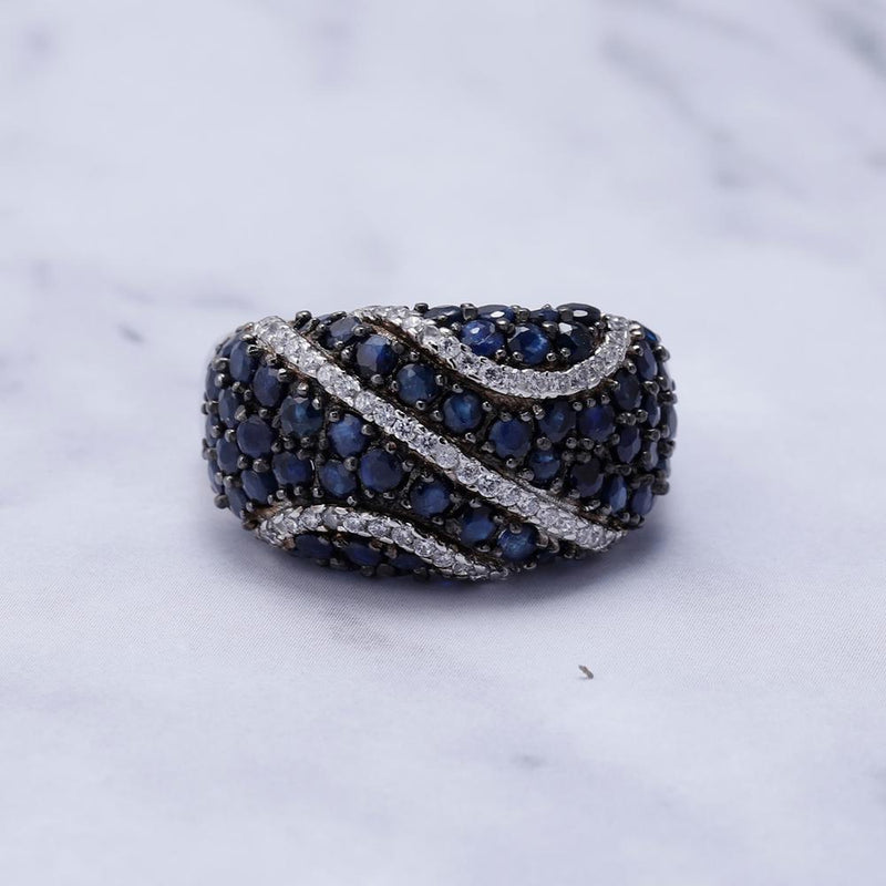 Elegant Interwoven Blue Sapphire Sterling Silver Ring - Lucid Fantasy 