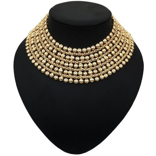 Elegant Metallic Beaded Wide Collar Necklace - Lucid Fantasy 