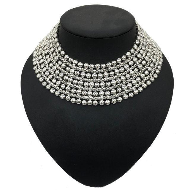 Elegant Metallic Beaded Wide Collar Necklace - Lucid Fantasy 