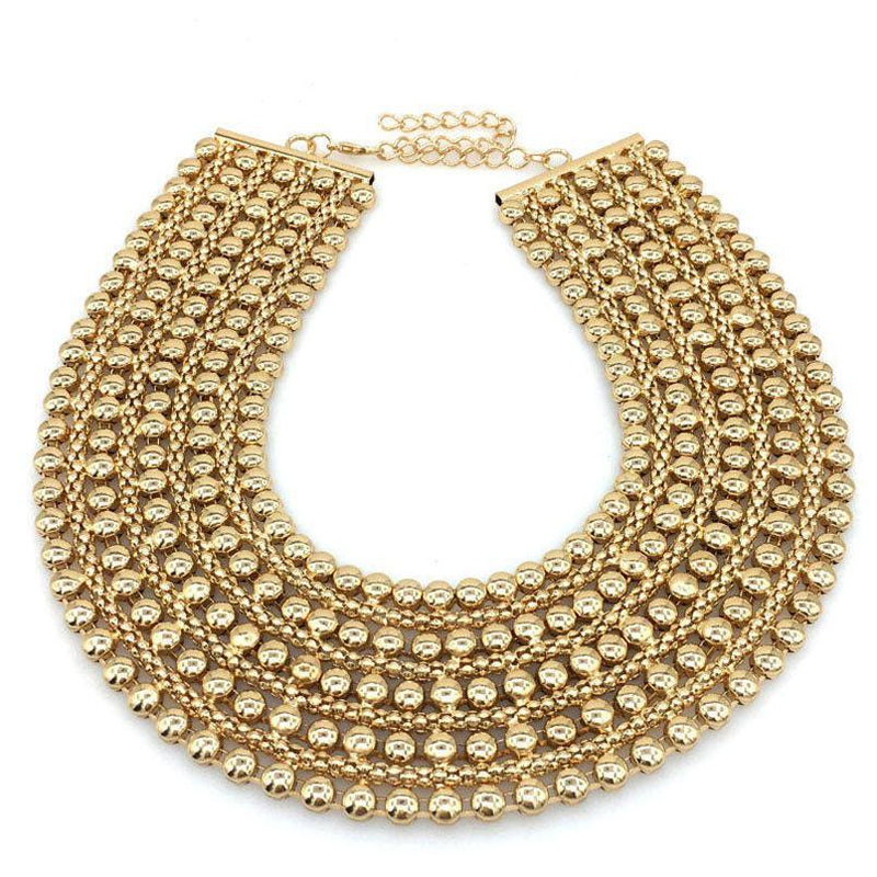 Elegant Metallic Beaded Wide Collar Necklace - Lucid Fantasy 