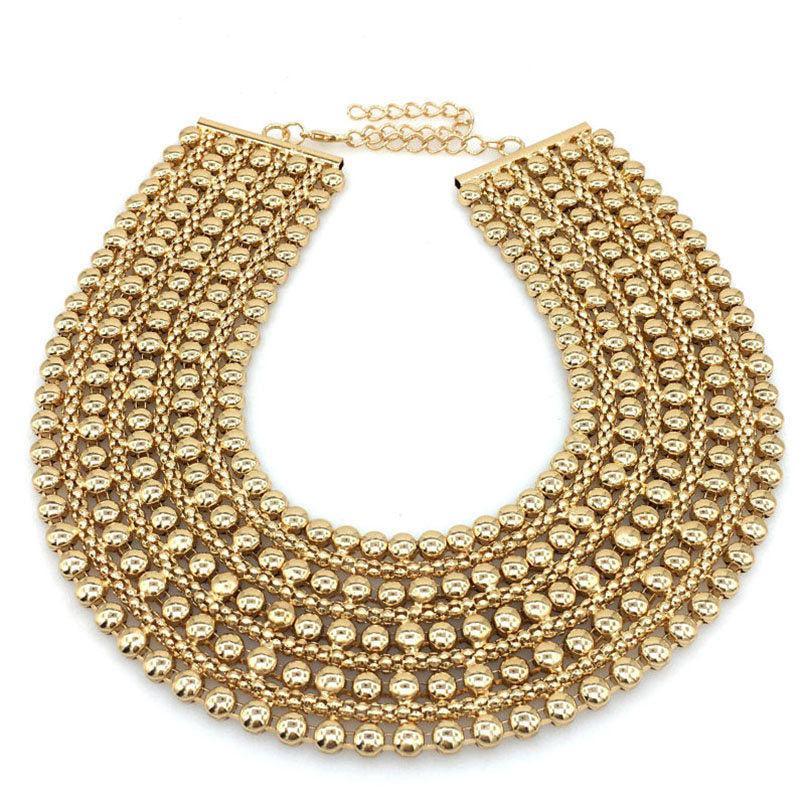 Elegant Metallic Beaded Wide Collar Necklace - Lucid Fantasy 