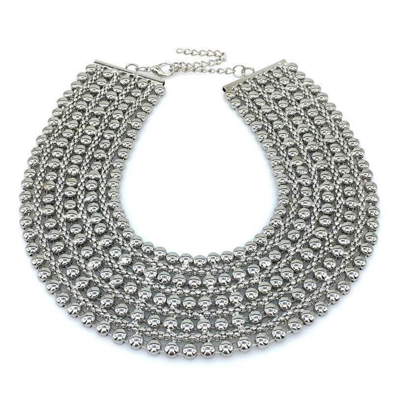 Elegant Metallic Beaded Wide Collar Necklace - Lucid Fantasy 