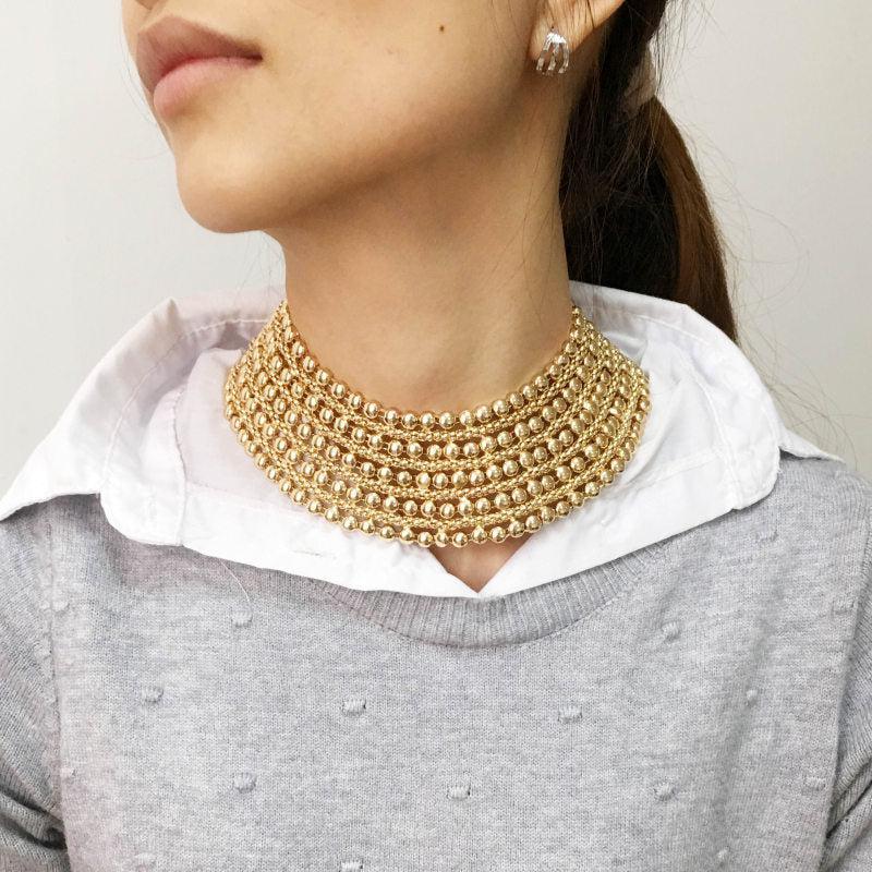 Elegant Metallic Beaded Wide Collar Necklace - Lucid Fantasy 