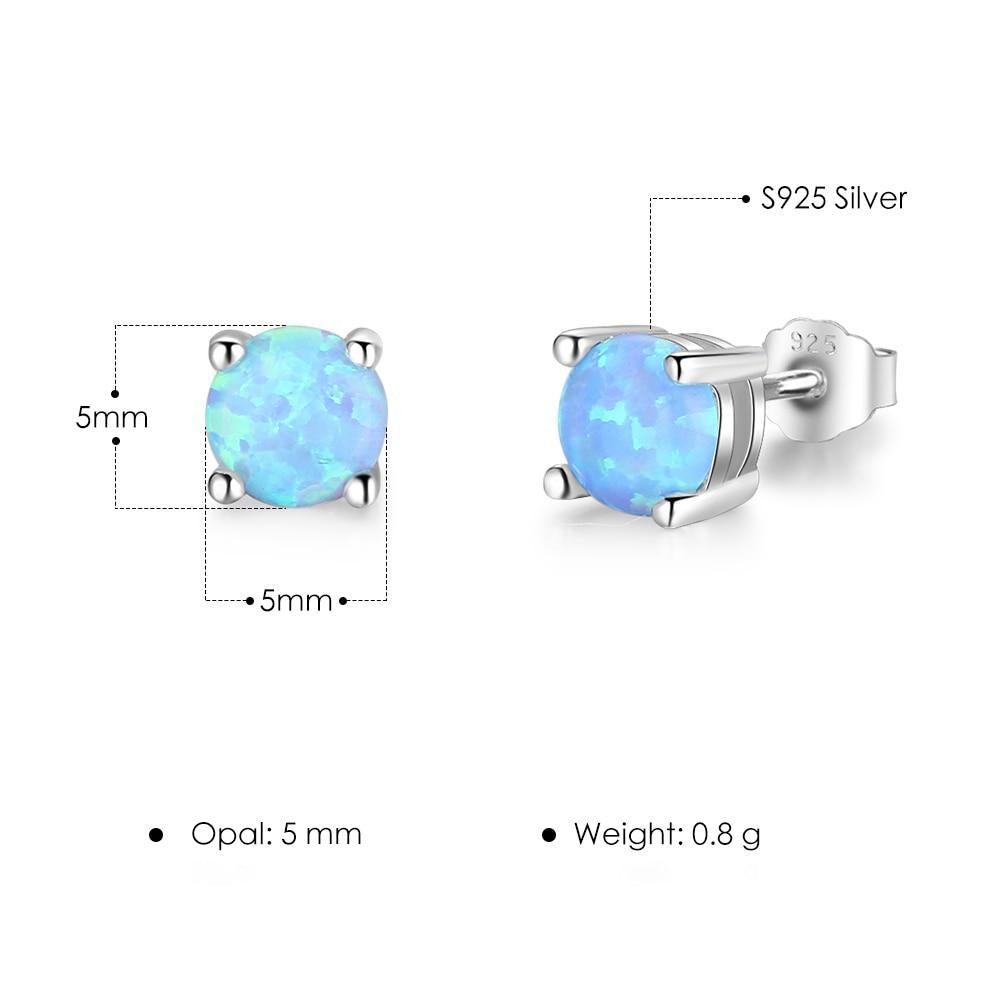 Elegant Opal Round Stud Earrings in Sterling Silver - 5mm Gemstone Jewelry - Lucid Fantasy 