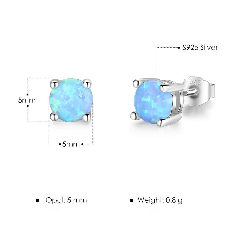 Elegant Opal Round Stud Earrings in Sterling Silver - 5mm Gemstone Jewelry - Lucid Fantasy 