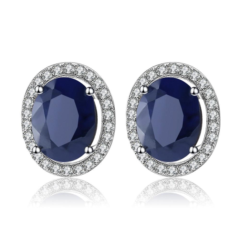 Elegant Oval Blue Sapphire and Cubic Zirconia Stud Earrings in Sterling Silver - Lucid Fantasy 