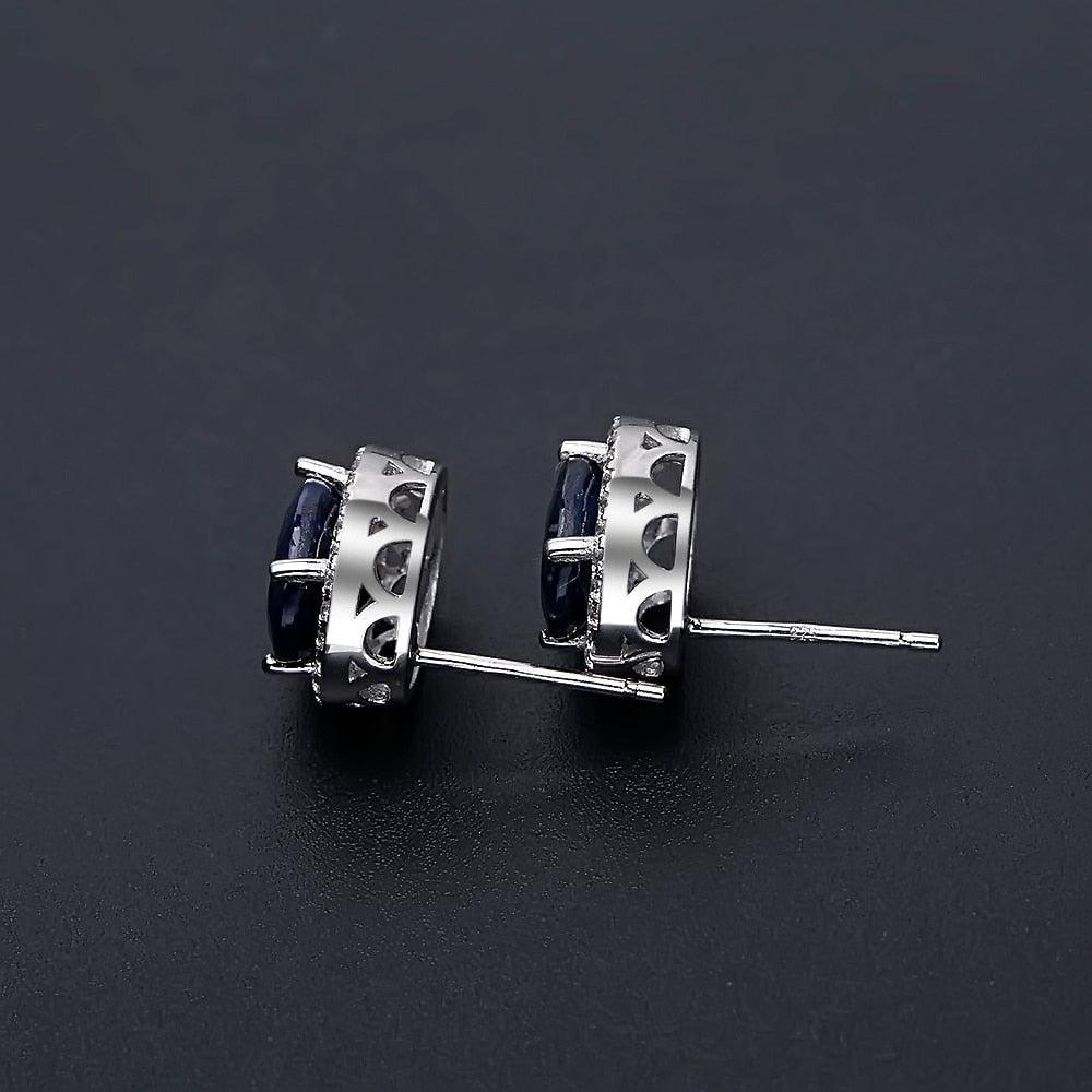 Elegant Oval Blue Sapphire and Cubic Zirconia Stud Earrings in Sterling Silver - Lucid Fantasy 