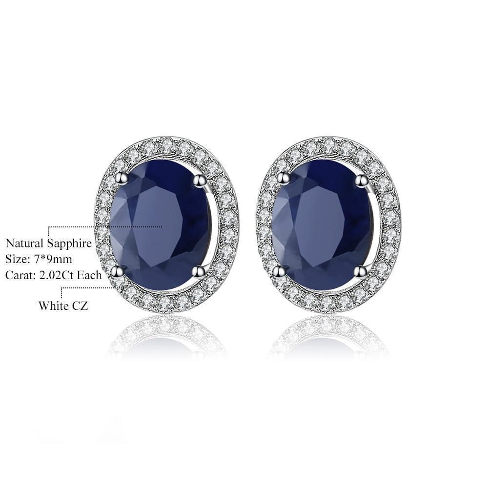 Elegant Oval Blue Sapphire and Cubic Zirconia Stud Earrings in Sterling Silver - Lucid Fantasy 