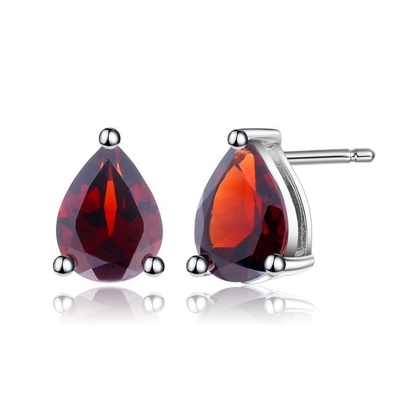 Elegant Pear-Shaped Red Garnet Stud Earrings in Sterling Silver - Lucid Fantasy 