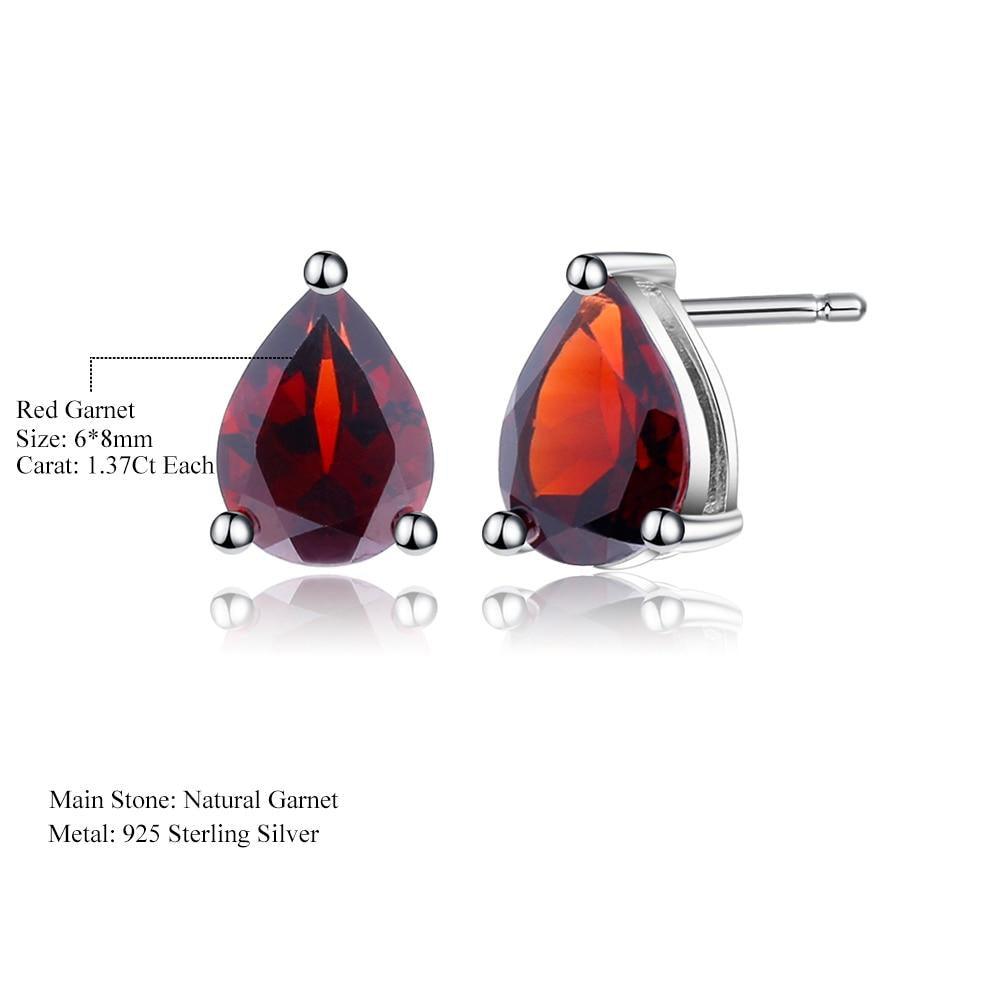 Elegant Pear-Shaped Red Garnet Stud Earrings in Sterling Silver - Lucid Fantasy 