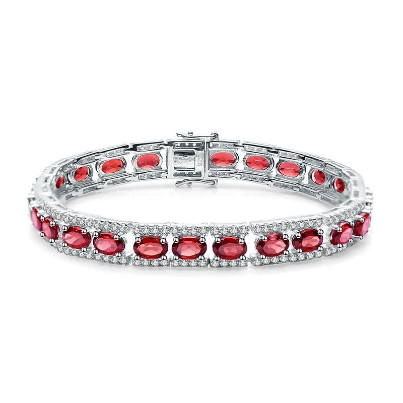 Elegant Red Garnet and Sterling Silver Link Bracelet - Lucid Fantasy 