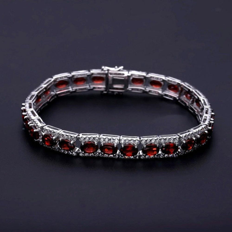 Elegant Red Garnet and Sterling Silver Link Bracelet - Lucid Fantasy 