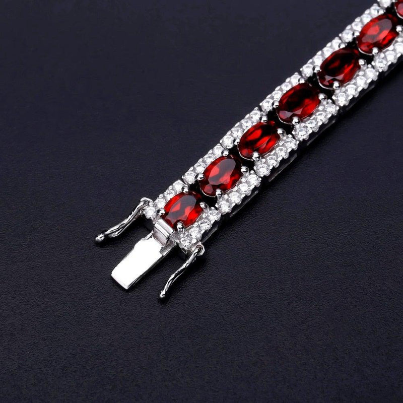 Elegant Red Garnet and Sterling Silver Link Bracelet - Lucid Fantasy 