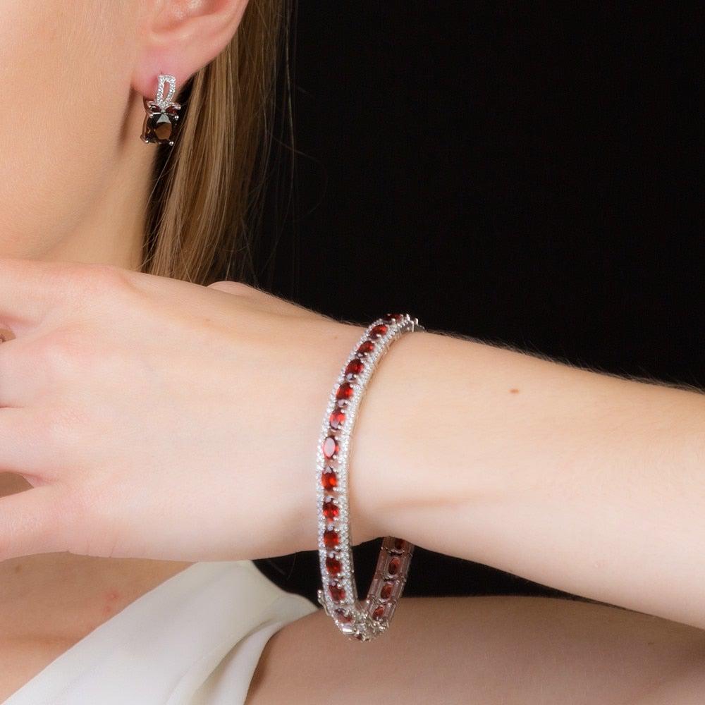 Elegant Red Garnet and Sterling Silver Link Bracelet - Lucid Fantasy 