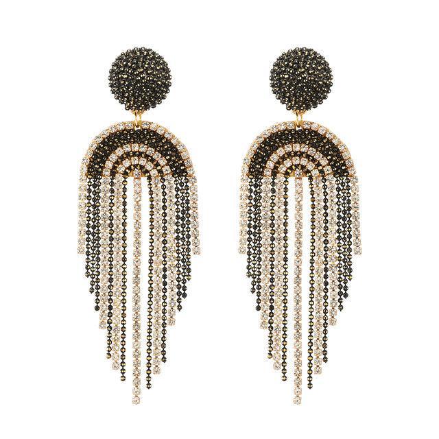 Elegant Rhinestone Tassel Drop Earrings for Formal Occasions - Lucid Fantasy 