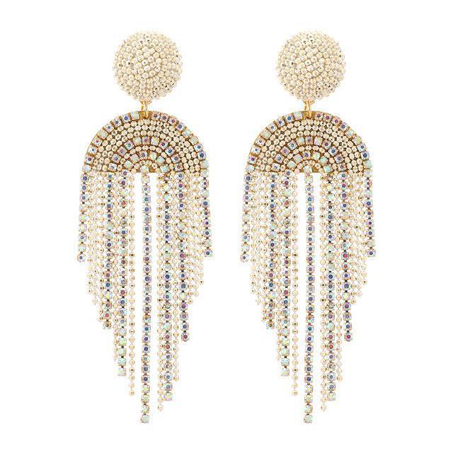 Elegant Rhinestone Tassel Drop Earrings for Formal Occasions - Lucid Fantasy 