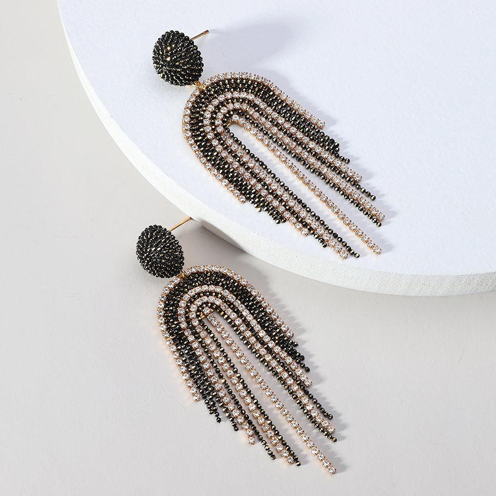 Elegant Rhinestone Tassel Drop Earrings for Formal Occasions - Lucid Fantasy 